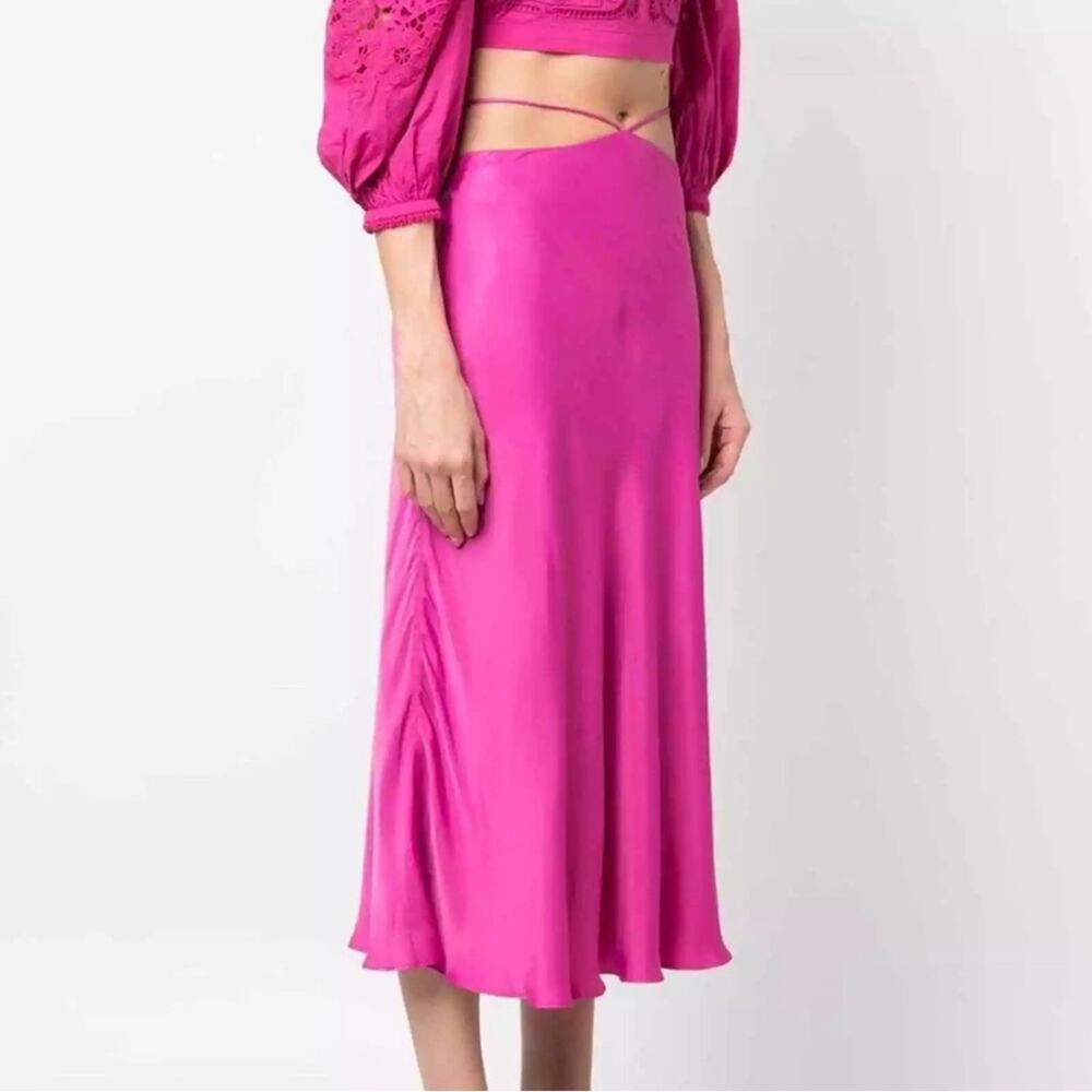 FARM Rio Fuschia satin Midi length 
strap-detail satin-finish midi skirt - Picture 6 of 14